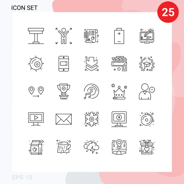 Stock Vector Icon Pack of 25 Line Signs and Symbols for display, copy, plan, energy, battery Editable Vector Design Elements — Stock Illustration Stock Vector Icon Pack Line Signs Symbols Display Copy Plan Royalty Free Stock Vectors