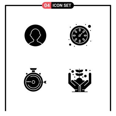 Avatar, sürüm, saat, başlatma, büyüme, düzenlenebilir vektör tasarım elementleri için 4 Ticari Katı Kabartma paketi