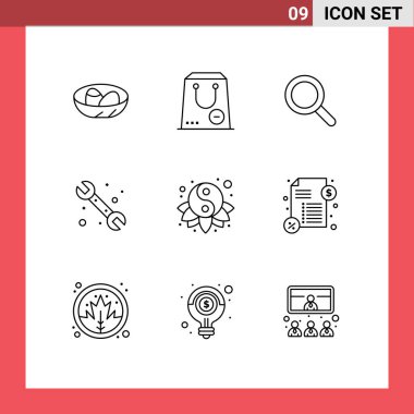 Mobil Arayüz Özeti 9 Piktogram sistem, tesisatçı, paket, mekanik, büyütülebilir Düzenleyici Tasarım Elementleri