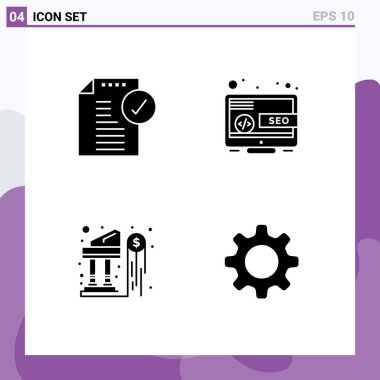 Mobil Arayüz Katı Glifi 4 Pictogram onaylama, banka, dikkat, seo, yatırım Düzenlenebilir Vektör Tasarım Elemanları