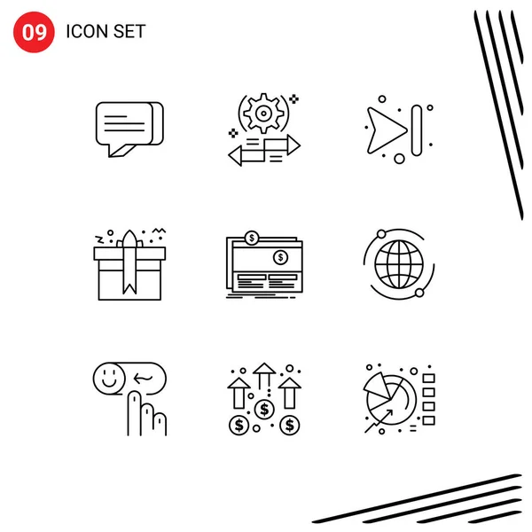 Set Van Moderne Pictogrammen Symbolen Voor Financiering Verjaardag Pijlen Aanwezig — Stockvector