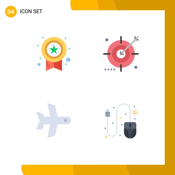 Interface Utilisateur Pack Icônes Plates Base Récompense Avion Succès Médias — Image vectorielle