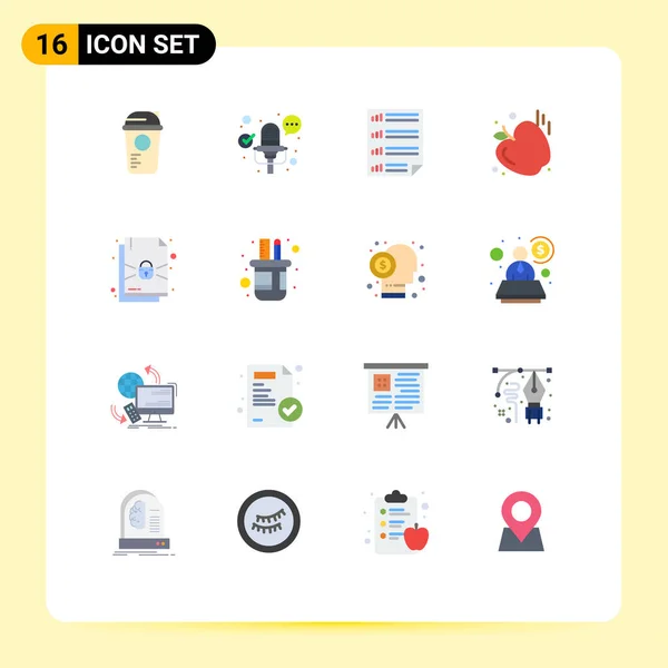 Webおよびモバイルアプリケーション用に設定された16のユニバーサルフラットカラーロック アップル フード ページ編集可能なクリエイティブベクターデザイン要素のパック — ストックベクタ