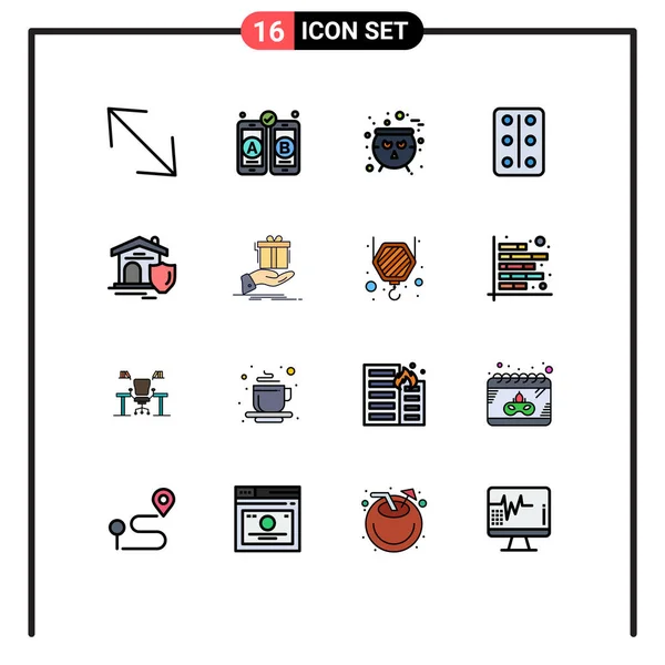 Pictogram 16のシンプルなフラットカラーのセットギフト ハロウィン タブレットの充填ライン編集可能なクリエイティブベクターデザイン要素 — ストックベクタ