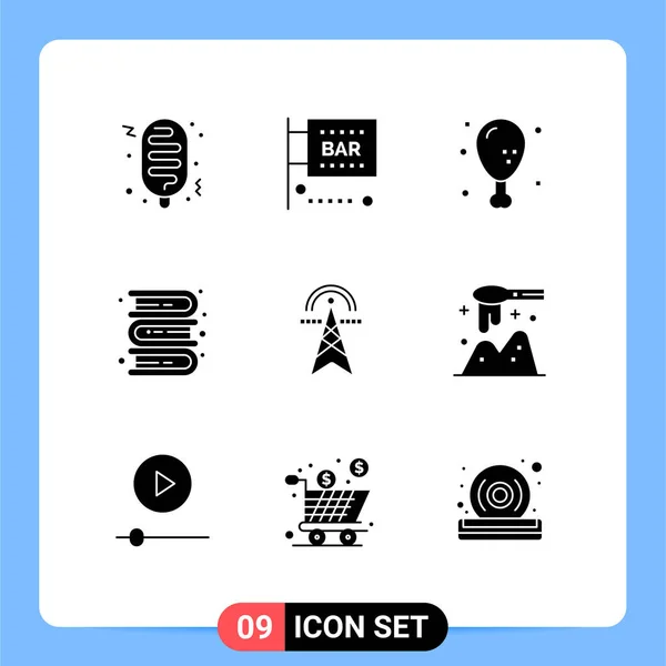 Pictogram Set Simple Solid Glyphs Electric Tower Knowledge Dinner Education — стоковый вектор