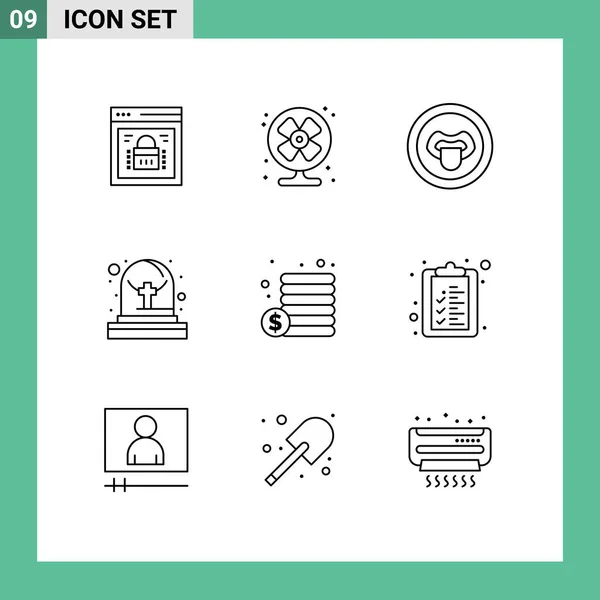 Mobile Interface Outline Set Pictograms Coins Tomb Summer Grave Science — Stockový vektor