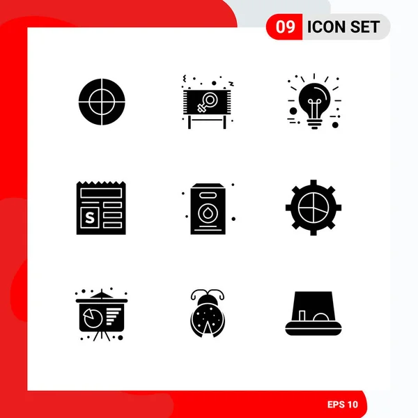 Group Solid Glyphs Signs Symbols Pack Bank Business Document Basic — Stock Vector