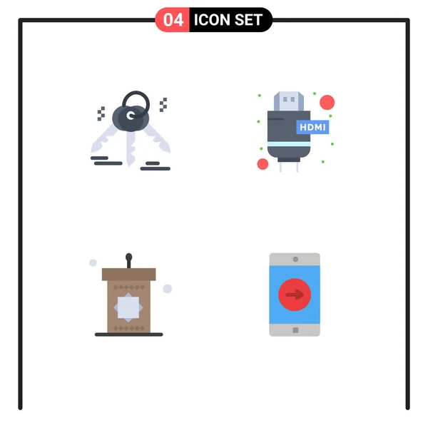 Group Flat Icons Jelek Szimbólumok Ház Mecset Kábel Pódium Alkalmazás — Stock Vector