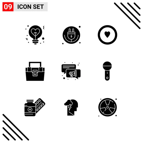 Set Commercial Solid Glyphs Pack Toolkit Construction Iot Box Circle — Vector de stock