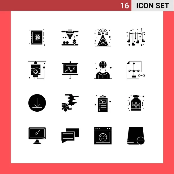 Universal Solid Glyphs Set Web Mobile Applications Fórumon Kórház Rádió — Stock Vector