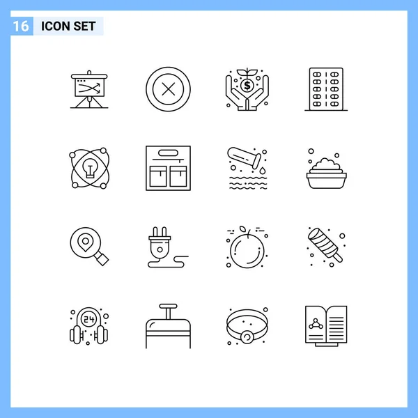 Set Modern Icons Symbols Signs Health Fitness Wireframe Drugs Money — Stock Vector
