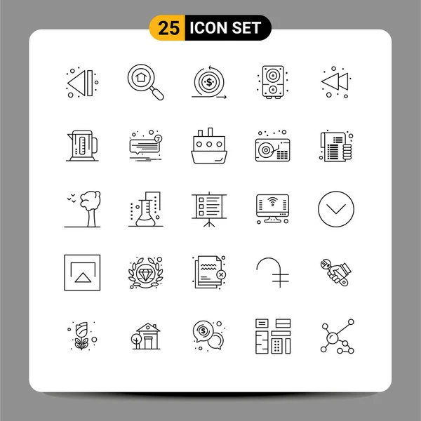 Universal Lines Set Web Mobile Applications Rewind Arrow Modern Sound — Stockový vektor