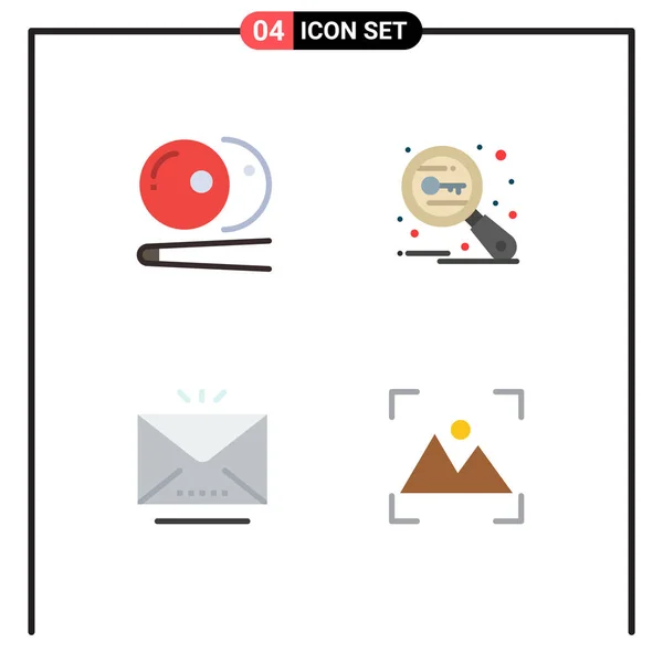 移动接口平面图标集4个象形的台球 电子邮件 邮件可编辑向量设计元素 — 图库矢量图片