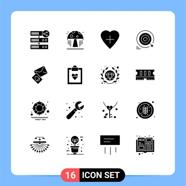 Universal Icon Symbols Group Modern Solid Glyphs Mail Goals Heart — Stockový vektor