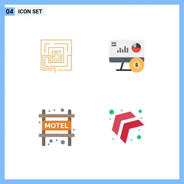 Conjunto Moderno Iconos Planos Símbolos Como Negocios Alojamiento Pertinente Online — Vector de stock