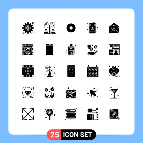 Creative Icons Modern Signs Sysymbols Message Money Aim Drum Data — Vector de stock