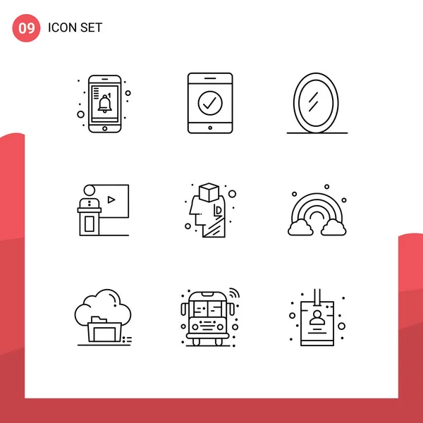 Mobile Interface Outline Set Pictograms Idea Brainstorming Business Brain Speaker — Stockový vektor