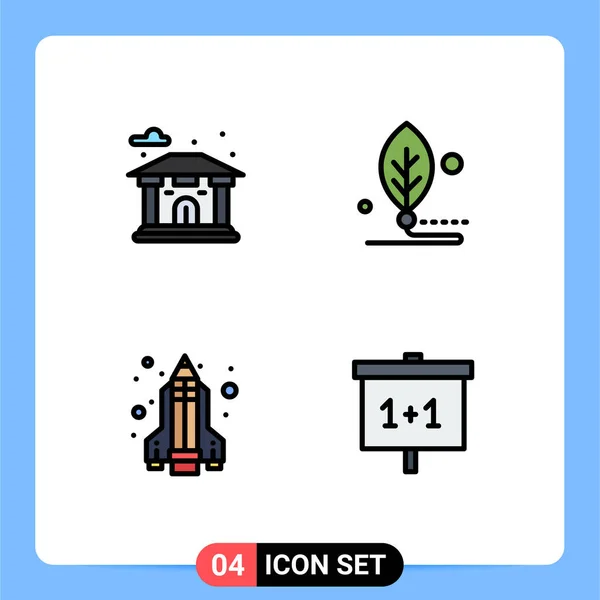 Set Modern Icons Sysymbols Signs Building Rocket Artificial Leaf Education — Vector de stock