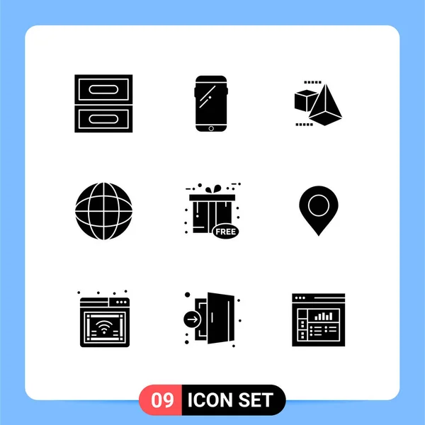 Modern Set Solid Glyphs Pictograph Cyber Laboratory Model Global Chemistry — Stock Vector