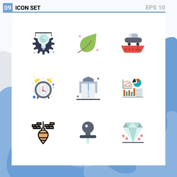 Interface Móvel Conjunto Cores Planas Pictogramas Escritório Relógio Carro Despertador — Vetor de Stock