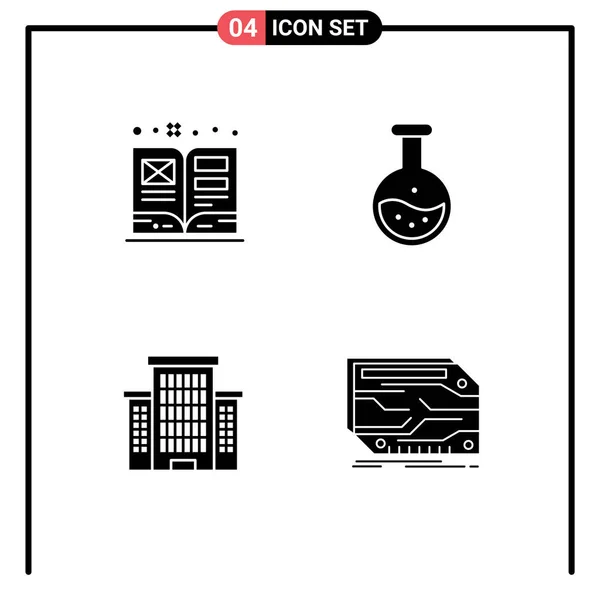 Interfejs Użytkownika Solid Glyph Pack Nowoczesnych Znaków Symboli Sztuki Budynku — Wektor stockowy