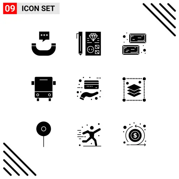 Mobile Interface Solid Glyph Set Pictograms Card Transport Gold Traffic — Stockový vektor