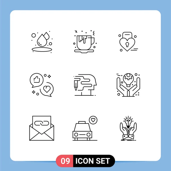 Pictogram Set Simple Outlines Printing Marketing Love Love Communication Editable — Stock Vector