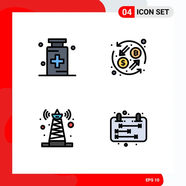 Mobile Interface Filledline Flat Color Set Pictograms Anatomy Signal Hospital — стоковый вектор