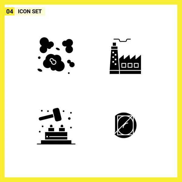 Solid Glyph Pack Mit Universellen Symbolen Für Luft Spiel Umweltverschmutzung — Stockvektor