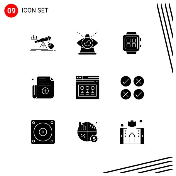 Universal Icon Symbols Group Modern Solid Glyphs Register Form Watch — Stockový vektor