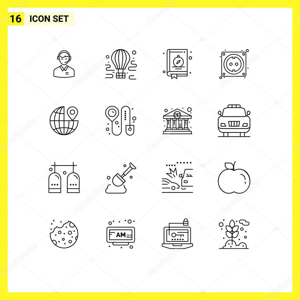 Modern Set of 16 Outlines Pictograph of computer, camping, airdrop, location, compass Editable Vector Design Elements