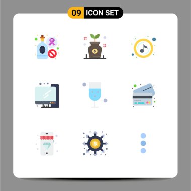 9 Yaratıcı Simge Modern İşaretler ve İçki, fincan, müzik, okula dönüş, Bilgisayar Düzenlenebilir Vektör Tasarım Elementleri