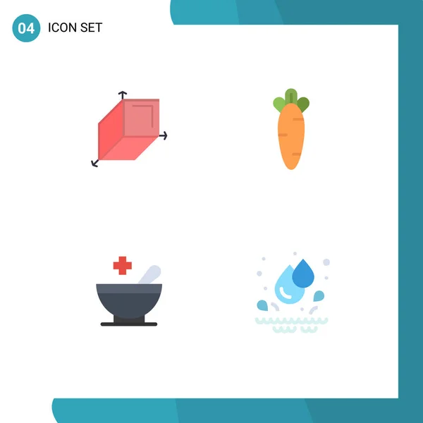 Set Vector Flat Icons Grid Box Bowl Carrot Nature Water — Stock Vector