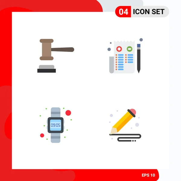 Universal Flat Icons Set Web Mobile Applications Auction Time Order — Vetor de Stock