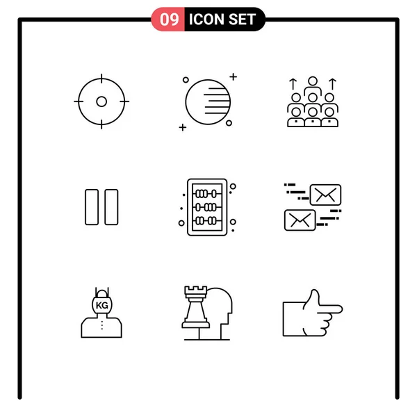 Juego Pictogramas Líneas Simples Pausa Control Negocio Trabajo Equipo Organización — Archivo Imágenes Vectoriales