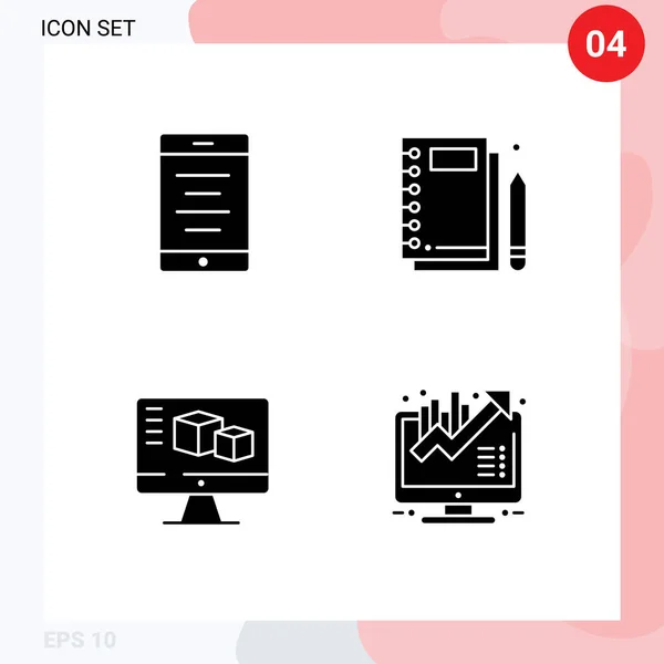 Mobile Interface Solid Glyph Set Pittogrammi Elementi Design Vettoriale Modificabili — Vettoriale Stock