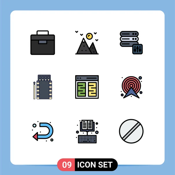 Modern Set Filledline Flat Colors Pictograph Communication Box Database Bonfire — Vector de stock