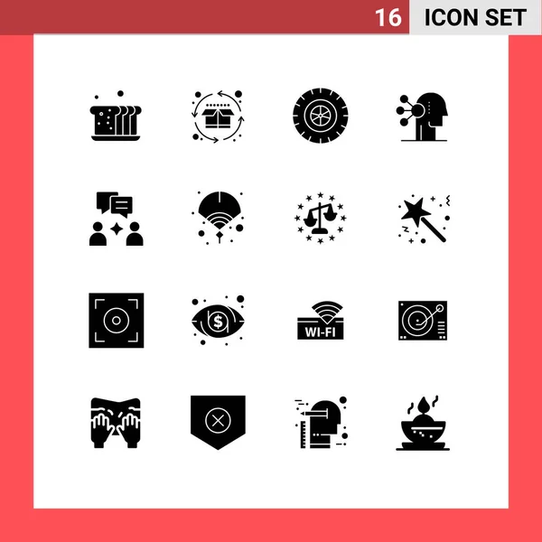 Mobile Interface Solid Glyph Set Pictograms Group Human Product Cycle — стоковый вектор