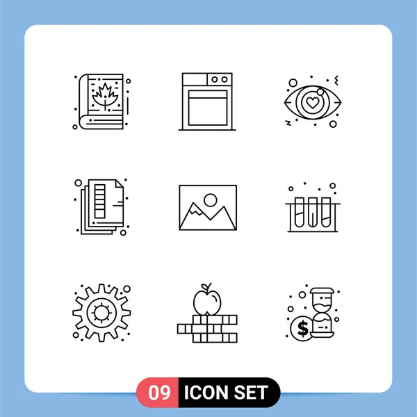 9ユーザーインターフェイスの概要写真 愛のサイン 印刷の現代的な記号とシンボルのパック編集可能なベクトルデザイン要素 — ストックベクタ