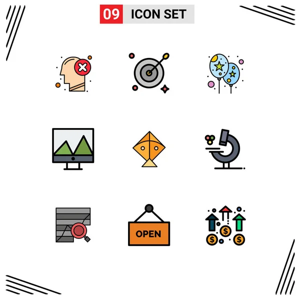 Icône Vectorielle Paquet Signes Symboles Ligne Pour Éducation Festival Ballon — Image vectorielle