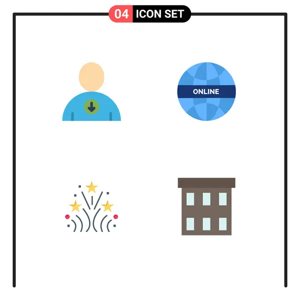 Group Modern Flat Icons Set Szeretet Globális Világ Épület Szerkeszthető — Stock Vector