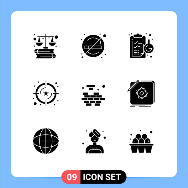 Mobile Interface Solid Gyph Set Pictograms Mind Value Clipboard Star — Vector de stock