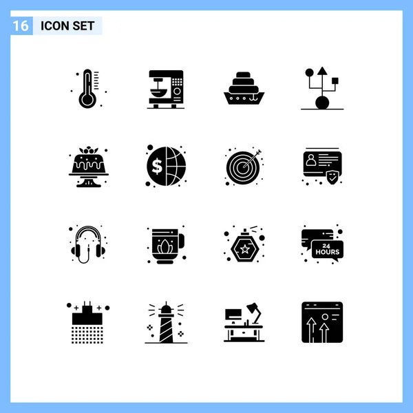 Mobile Interface Solid Gyph Set Pictograms Cake Technology Cruise Hardware — Vector de stock