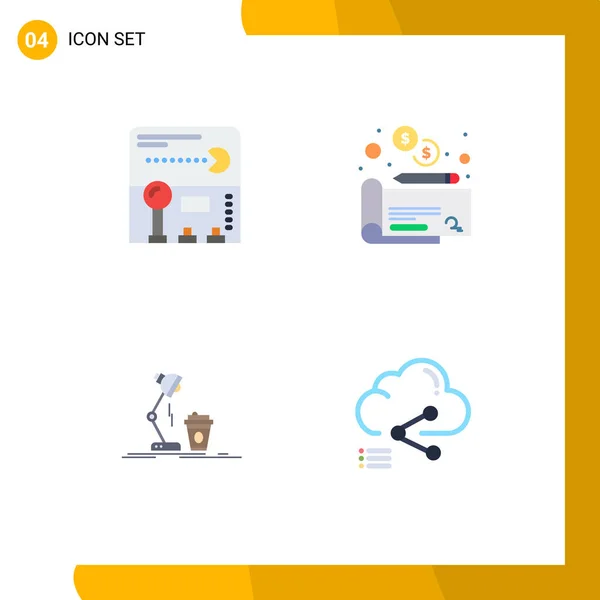 4テーマベクトルフラットアイコンとジョイスティックの編集可能なシンボル コーヒー ゲーム 支払い フラッシュ編集可能なベクトルデザイン要素 — ストックベクタ