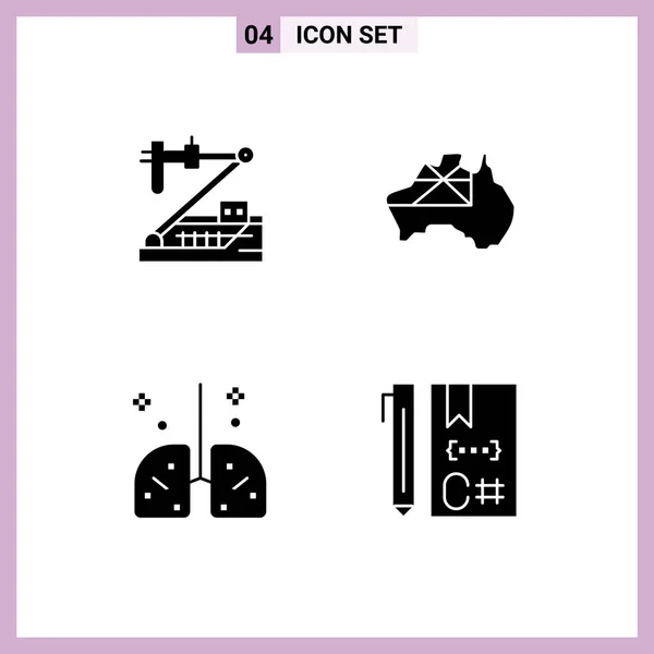 Modern Set Solid Glyphs Symbols Biology Health Medical Map Lungs — Stock Vector