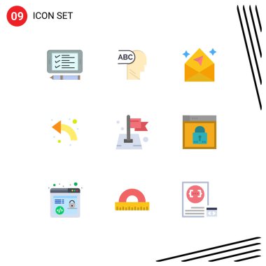 9 Yaratıcı Simge Modern İşaretler ve Hedef, iğne, açık, bayrak, Sol Düzenlenebilir Vektör Tasarım Elemanları