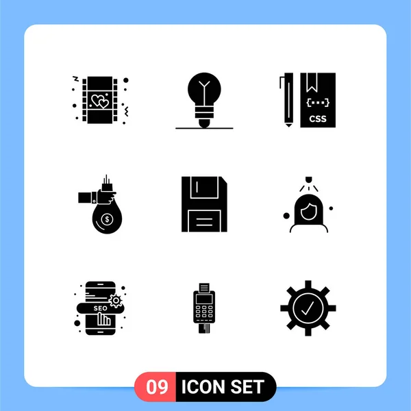 Set Vector Solid Glyphs Grid Money Give Code Finance Development — Stock Vector