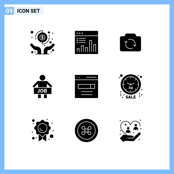 Modern Set Solid Glyphs Symbols Worker Office Monitoring Man Editable — Stock Vector