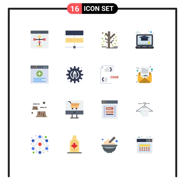 Mobile Interface Flat Color Set Pictograms Study Education Hosting Tree — Vector de stock