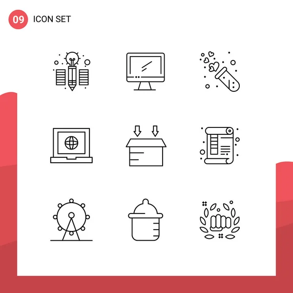 Set Modern Icons Sysymbols Signs Logistic Web Heart Laptop Wedding — Vector de stock